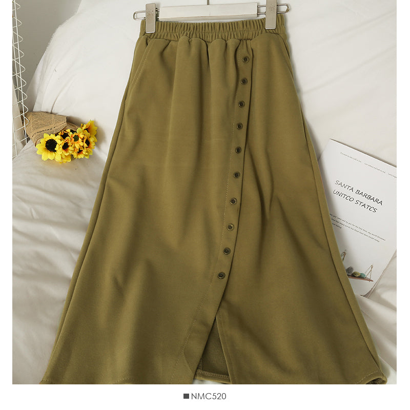 Hong Kong style retro elastic waist thin medium length split skirt  2628