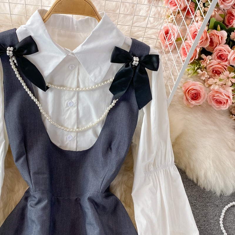 French retro girl bow dress  3002