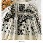 Vintage printed single breasted cardigan loose sweater women's new V-Neck long sleeve versatile sweater fashion  2031