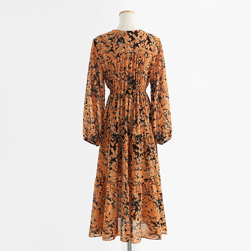 Long sleeved Chiffon floral skirt, thin during tea break  2131