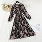 New French retro loose early autumn Chiffon large flower skirt long  2170
