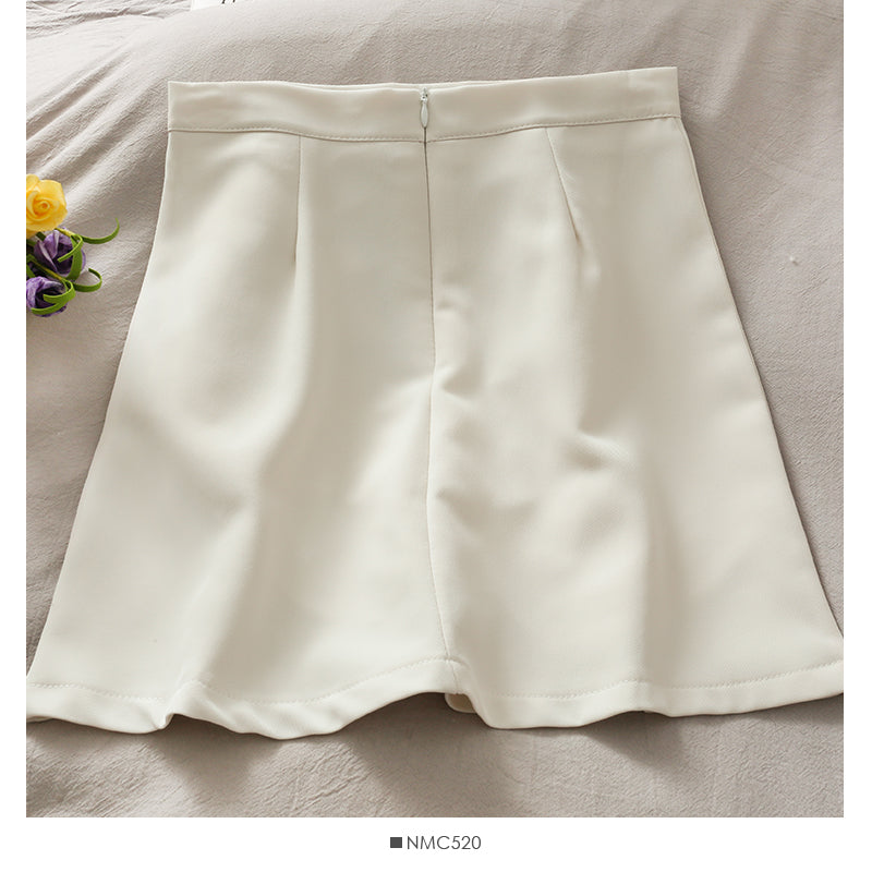 Simple solid color versatile high waist slim A-line short skirt women  2544