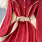 Lapel waistband shows thin temperament corduroy dress  3389