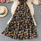 French retro style backless floral suspender dress  2902