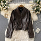Women's Scarf Collar long sleeve single car leather coat  1510