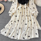 Gentle wind velvet stitched square neck dress  3253
