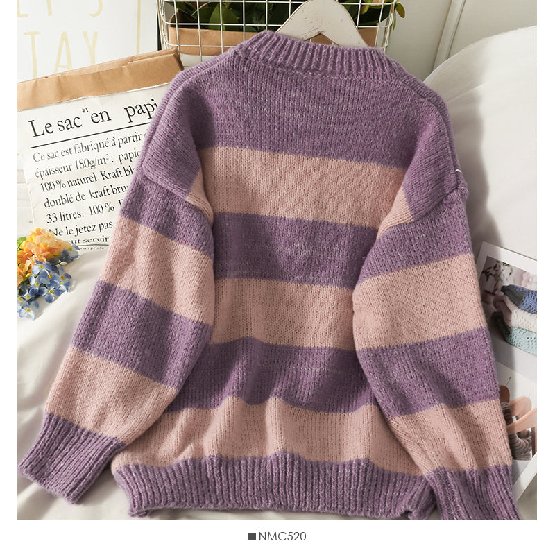 Sweet wind loose medium length heart print Pullover women's sweater  2079