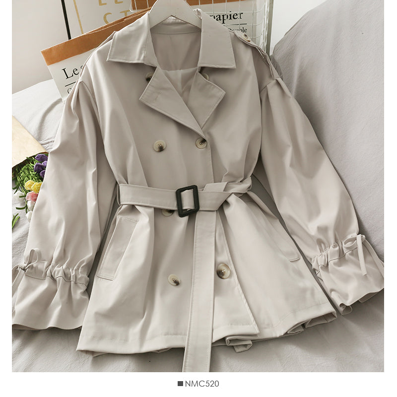 Han Fan loose and thin medium length double breasted solid coat  2085