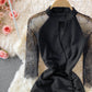 Mesh stitched long sleeve machine perspective hip and waist  3077
