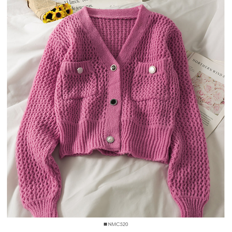 Sweater women's sweater V-neck cardigan versatile top  1737