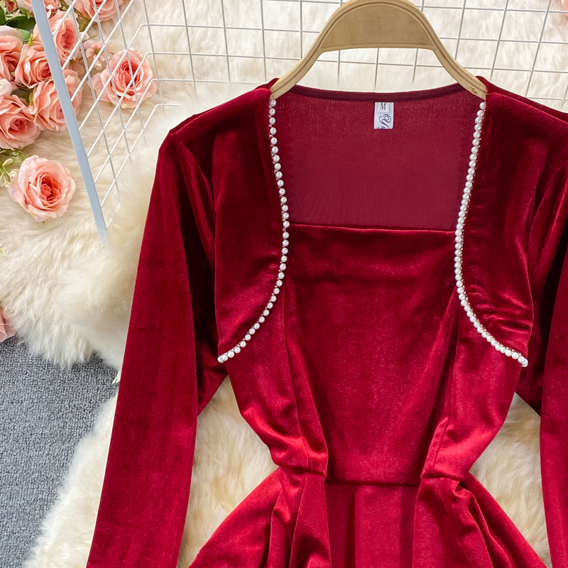 Hepburn style waist closed to show thin temperament, large swing skirt  3237