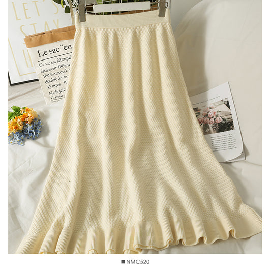 Jupe en tricot à carreaux slim, jupe trapèze à volants polyvalente 2608