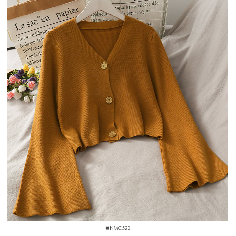 Minority short trumpet sleeve three button slim knit women  1706