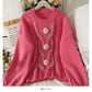 Han Fan nail bead three-dimensional flower round neck bubble sleeve T-shirt  1944