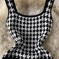 Vintage square neck thousand bird check black and white contrast dress  2793