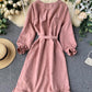 Long sleeve ruffle hem button down dress  1317