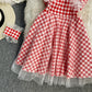 Strapless Plaid Dress waist A-line short skirt  3413