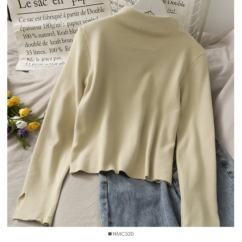 Korean leopard bow half high neck solid color sweater for women  1935