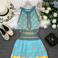 Geometric lattice Halter sleeveless vest suspender knitted dress  2795