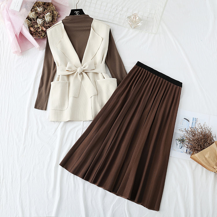 New bottomed shirt temperament pleated skirt three piece set  2206