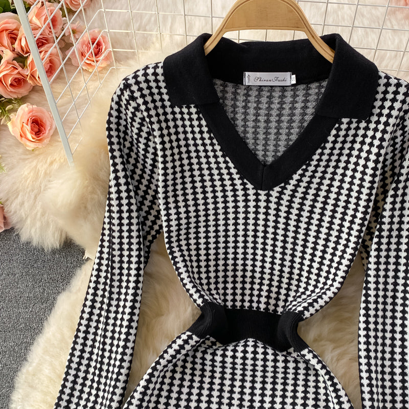 Small fragrance celebrity temperament medium long knitted sweater dress  3108