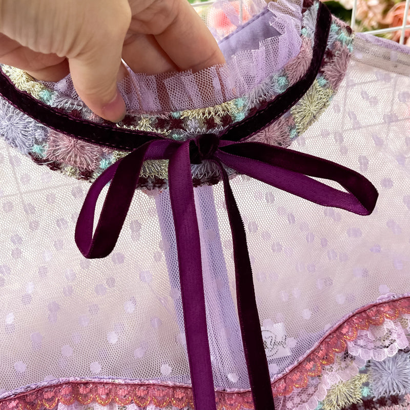 Collar ribbon Plaid embroidery lace dress  2912
