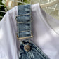 Irregular ruffled fishtail strap skirt denim dress two piece set  3064