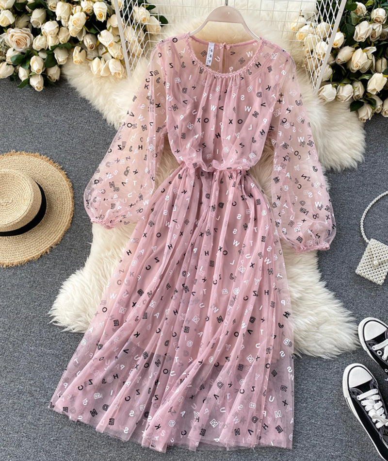 Cute A line letter dress long sleeve dress two pieces sets  1316