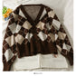 Einreihiger Pullover mit V-Ausschnitt und Rautenmuster für Damen 1778