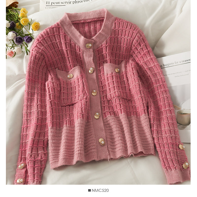 Pull femme col rond cardigan simple boutonnage coupe slim 1827