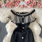 Temperament light mature style one shoulder wave dot mesh dress  2954