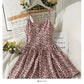 Retro broken flowers show thin waist, high waist suspender skirt, female  2692