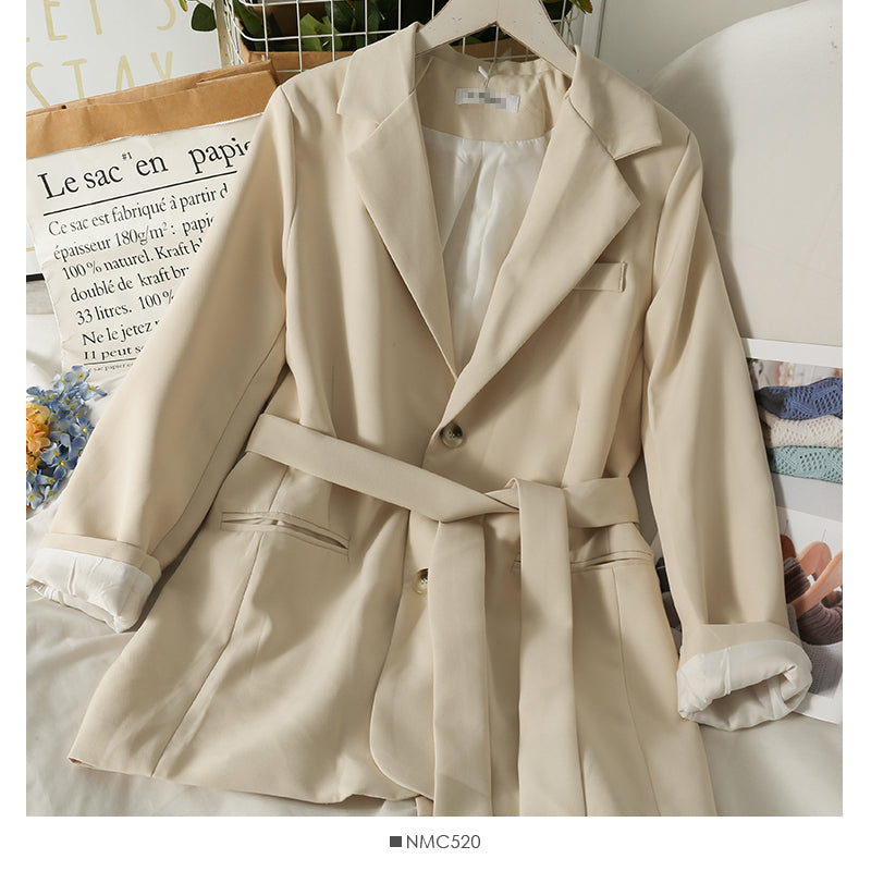 Bow tie tie high waist two button small suit women's medium and long coat  2096