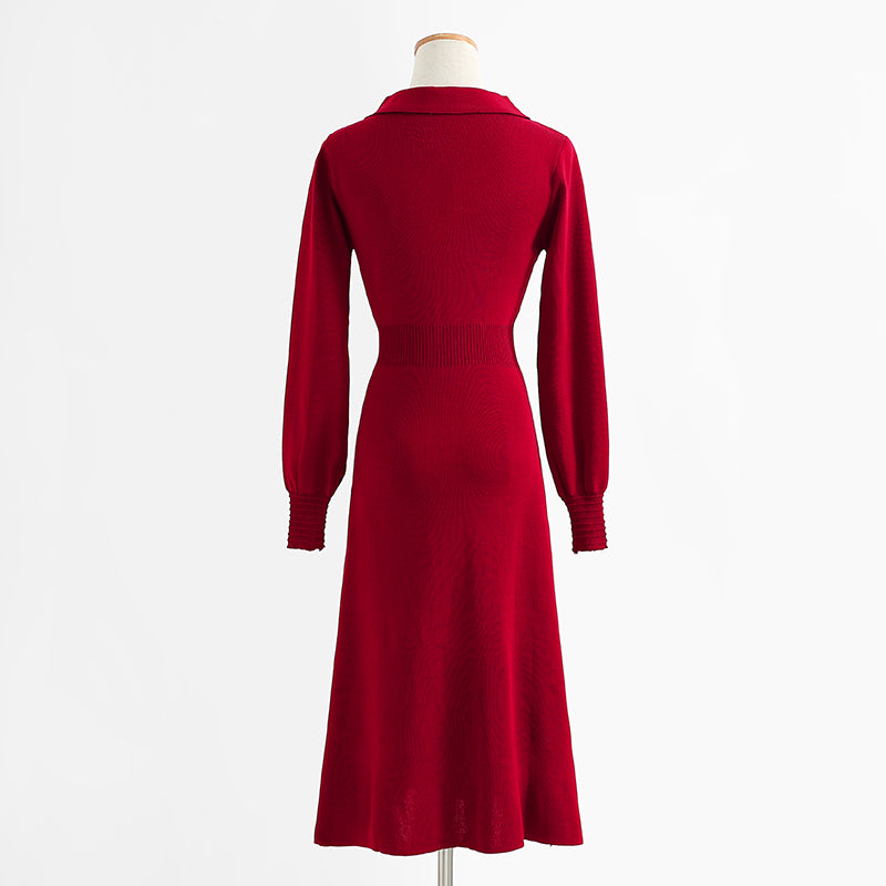 New hollow out red dress, age reducing and thin knitted bottomed skirt  2227