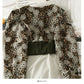 Hong Kong Vintage printed round neck single breasted cardigan top women's jacket  2115