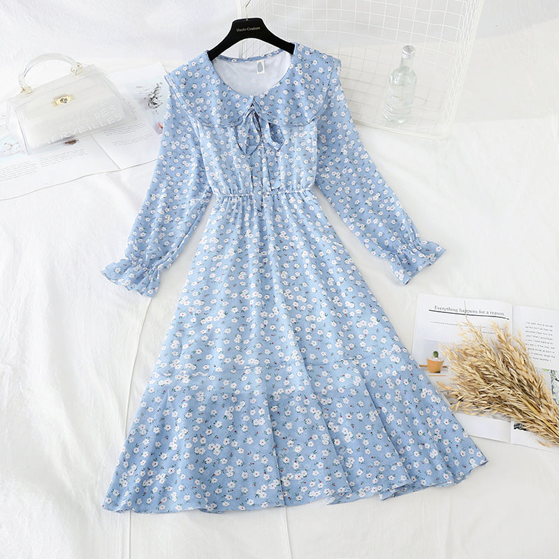 French retro floral Platycodon grandiflorum skirt shows thin temperament at the waist  2194
