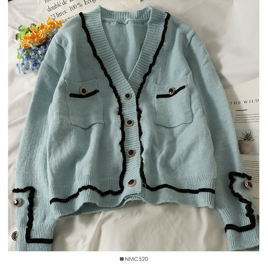 Pullover Damen Streifen lose dünne Einreiher Pullover 1975