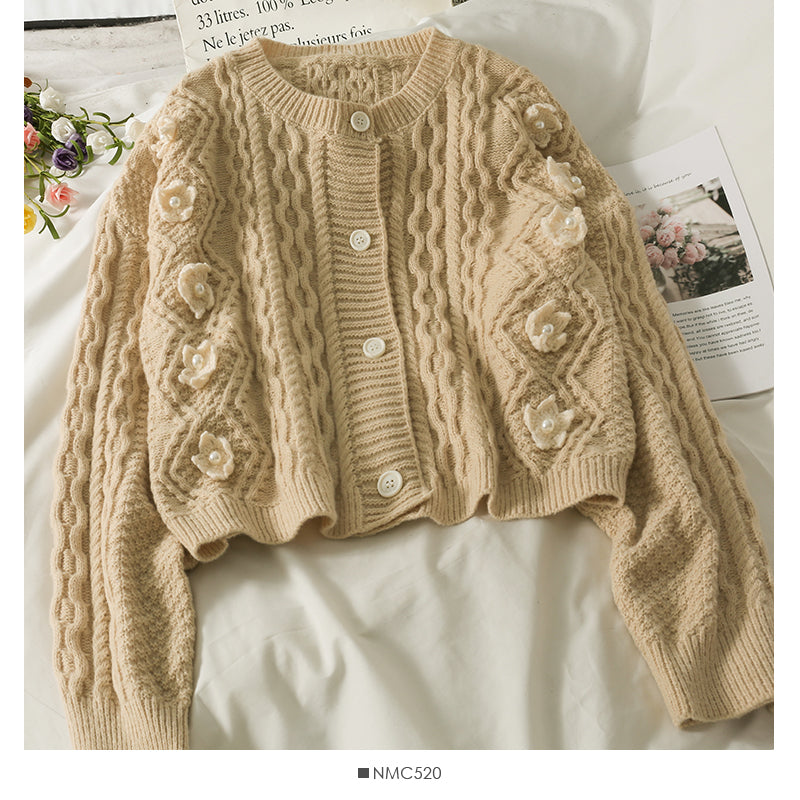 Pullover weibliche Nagelperle dreidimensionale Blume einreihige Strickjacke 1807
