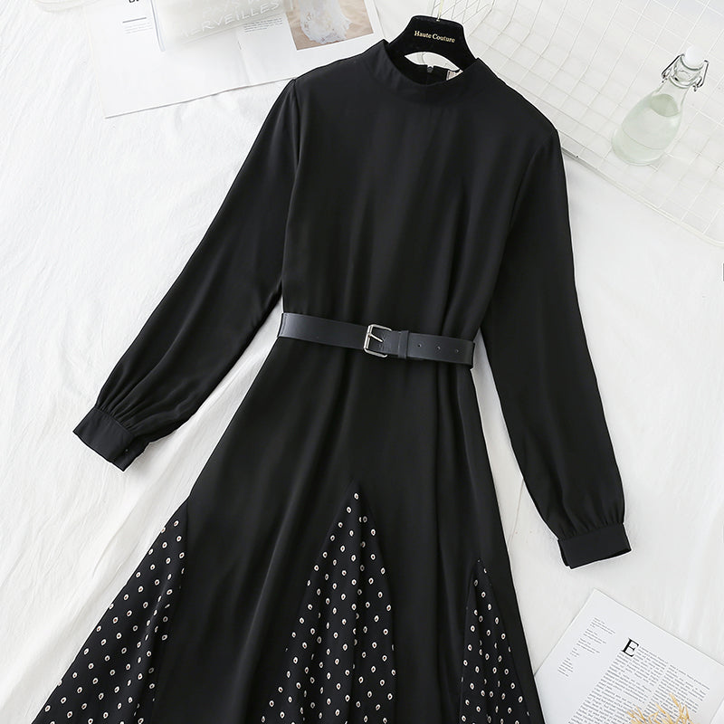Versatile patchwork irregular loose slim French dress  2314