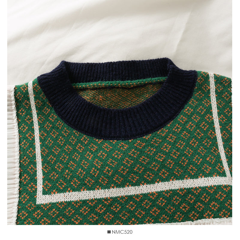 Korean retro fungus edge stitched round neck long sleeve Pullover Sweater  1979