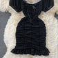 French Ruffle sweet square neck dress  2797