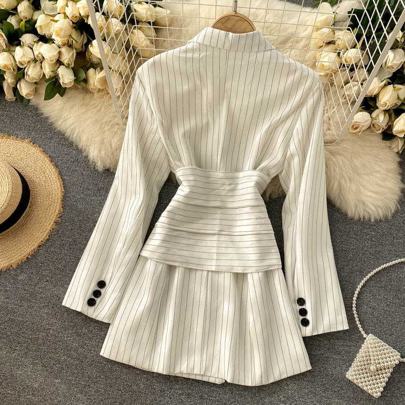 Women's suit coat women's Retro stripe design feeling waist quality commuter  1488