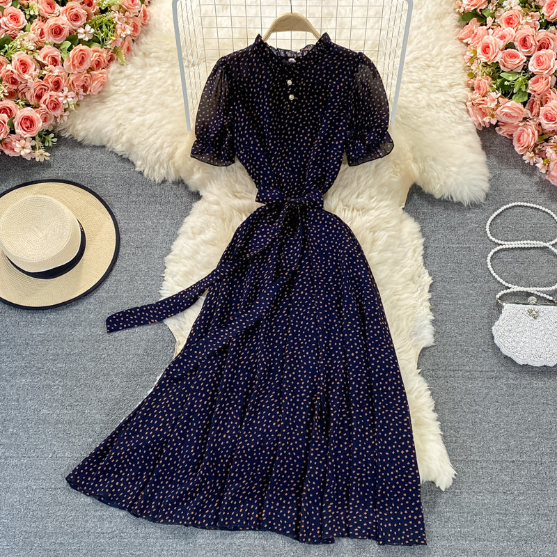 Stand collar chiffon dress is slim and slim  3055