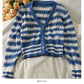 Korean stripe loose and thin short single breasted cardigan sweater  1883