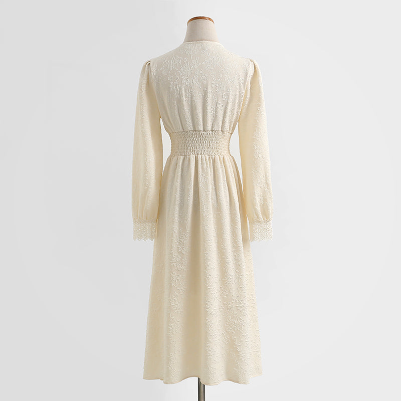 Dress long sleeve lace fairy skirt French V-neck  2283