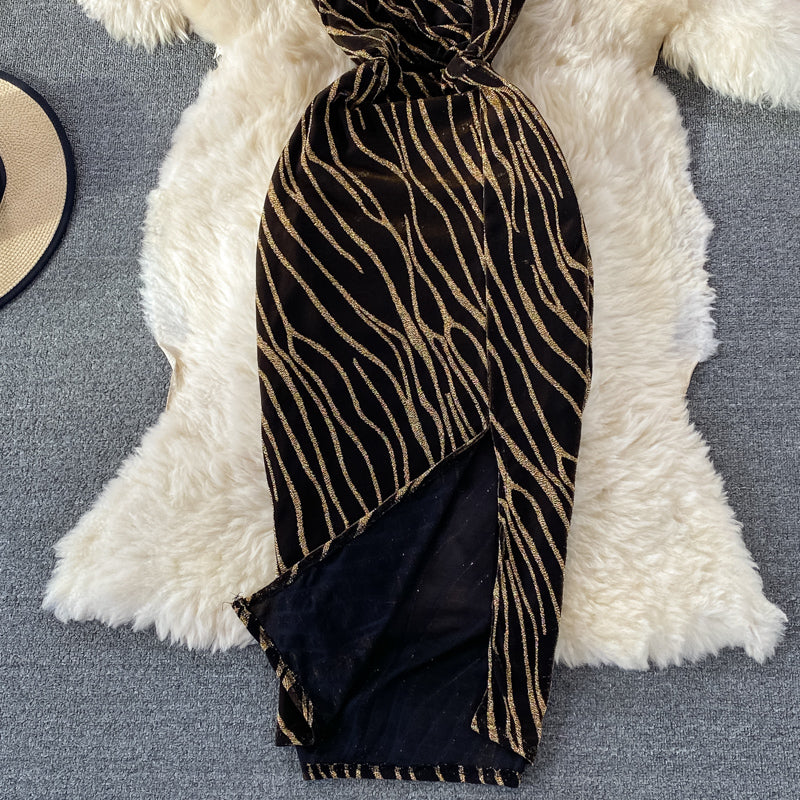 Zebra cut slim split strap skirt  2983