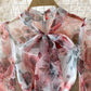 Gentle wind bow tie tie thin high waist Floral Chiffon Dress  3221