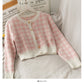 Round neck single breasted long sleeve loose sweater with short suspender skirt inside  2480