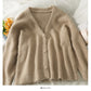 Sweater women's low neck single breasted cardigan long sleeved top solid color versatile  2044