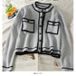 Korean stripe stand collar single breasted cardigan sweater female  1802